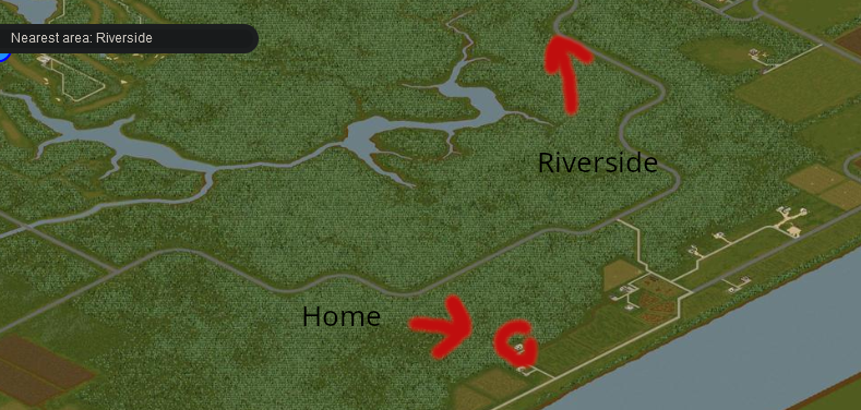 The house furthest from Riverside to the east is circled, with arrows denoting where it is in relation to river side